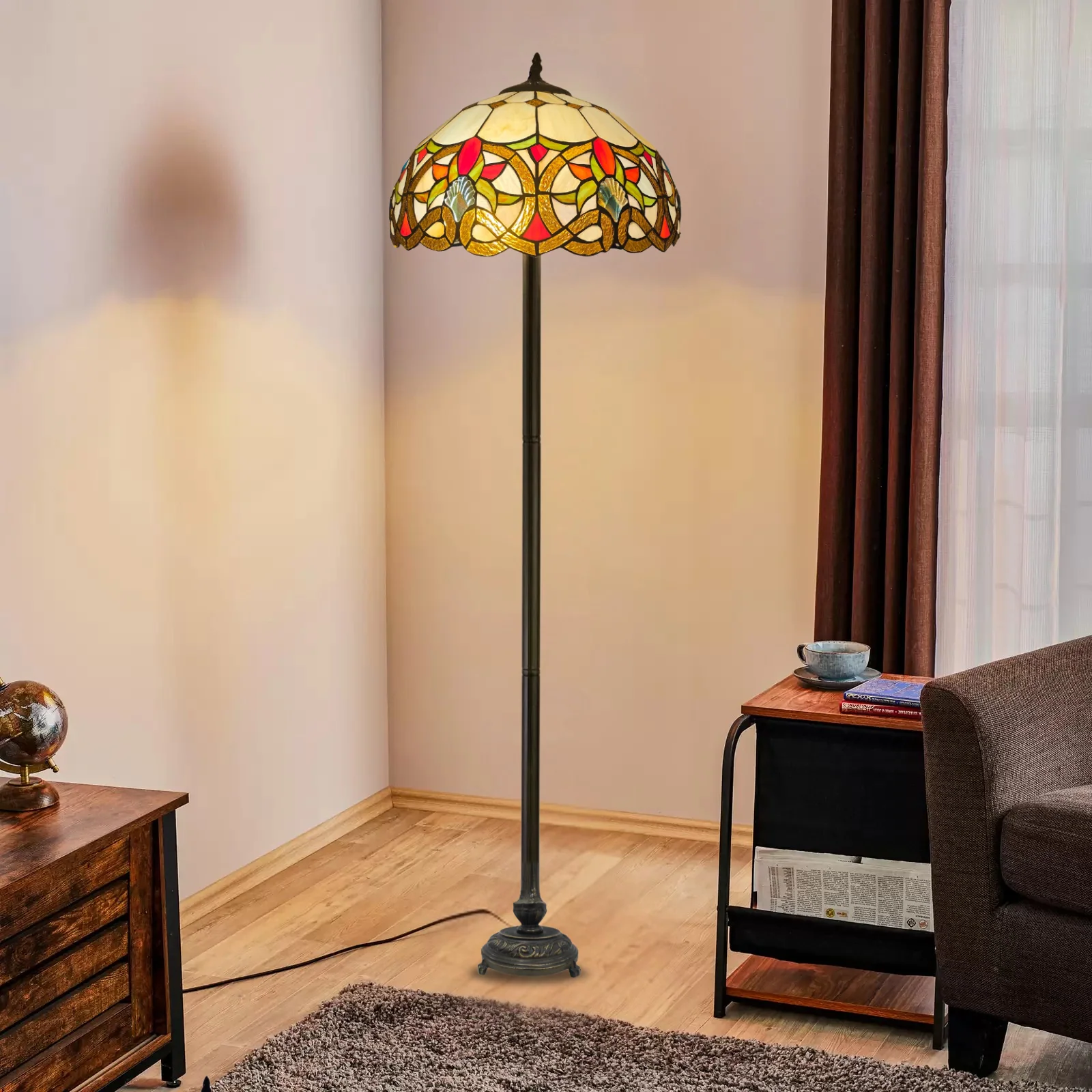 16 Inch Large Multicolor Tiffany Floor Lamp - Image 4